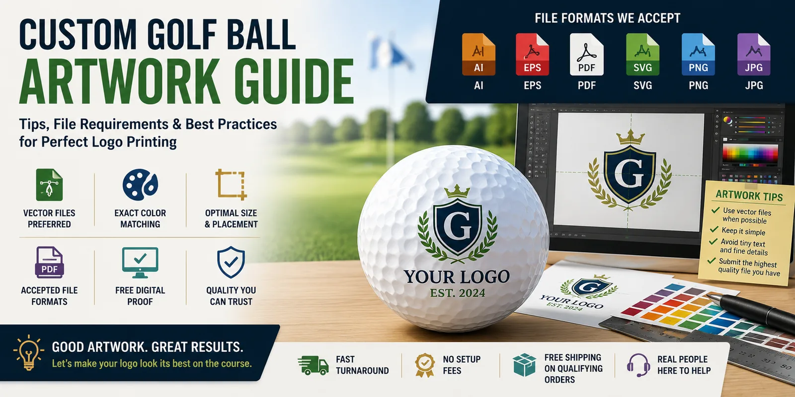 Custom golf ball artwork guide with logo file formats and printing tips