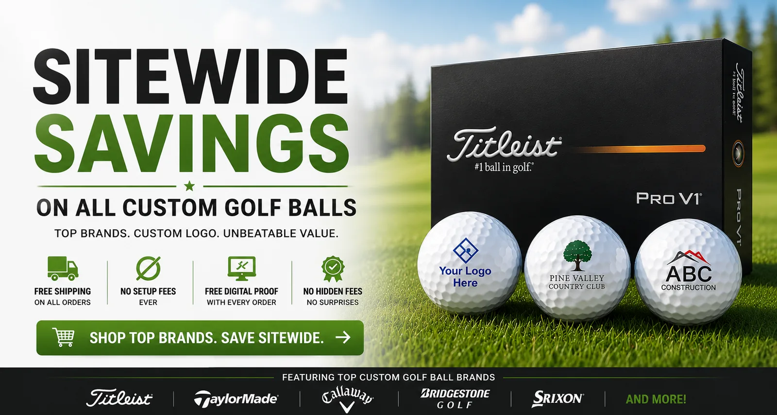 Custom logo golf balls with sitewide volume discounts